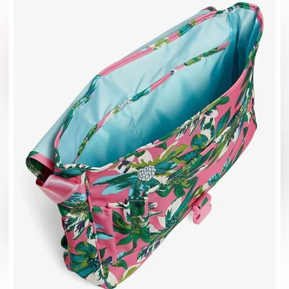 Vera Bradley LightenUp Tropical Paradise Pink Green Beige Messenger Shoulder Bag